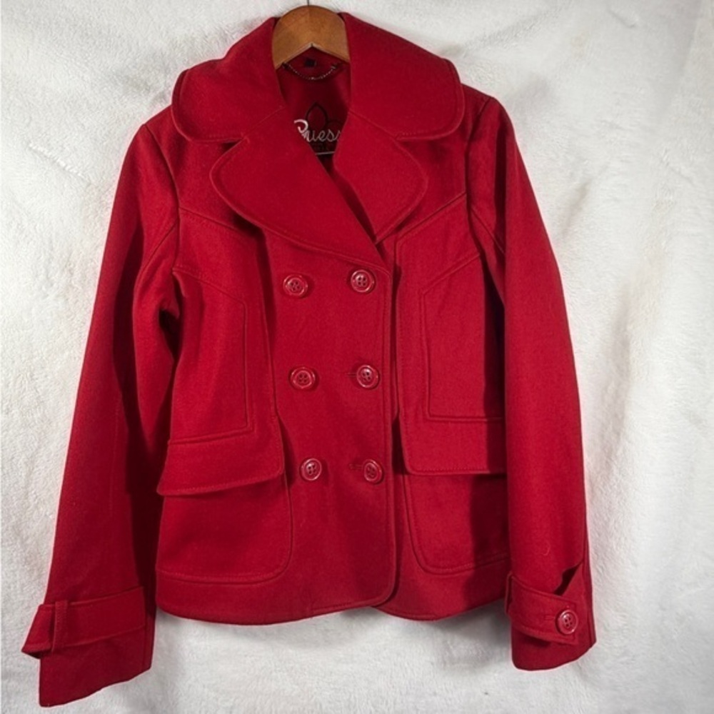 Guess Red Wool Blend Peacoat Jacket Size M cozy chic womens coat jacket
